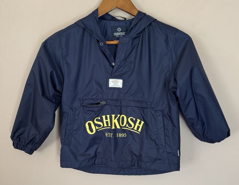 OshKosh B'Gosh Blue Hooded Windbreaker Pullover Pockets Logo Size Kid 6/7